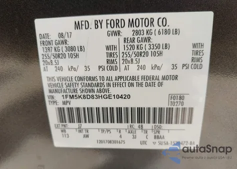 2017 Ford Explorer Xlt z USA, uszkodzony, nr VIN 1FM5K8D83HGE10420